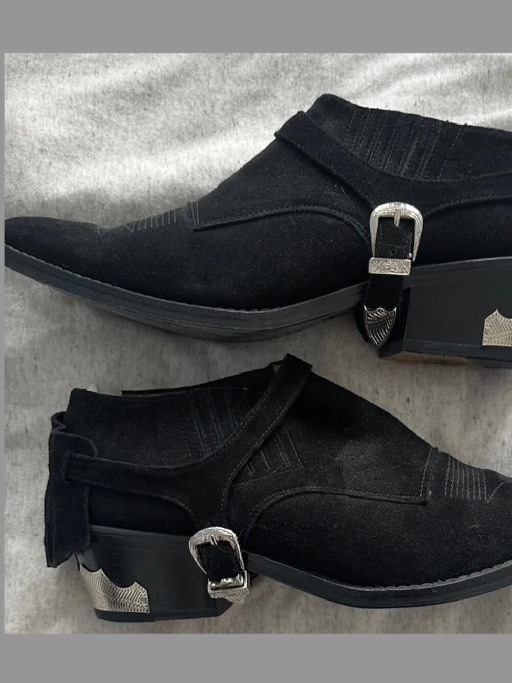 TOGA Pulla Black Western Boots size 6.6-7 black suede, silver hardware.